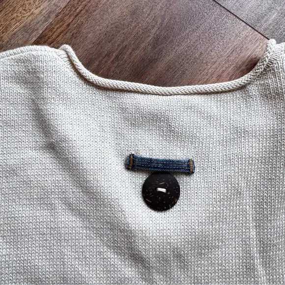 Shannon Passero Cotton White Pullover Knit Sweater Denim Pocket Minimalist - Picture 5 of 8